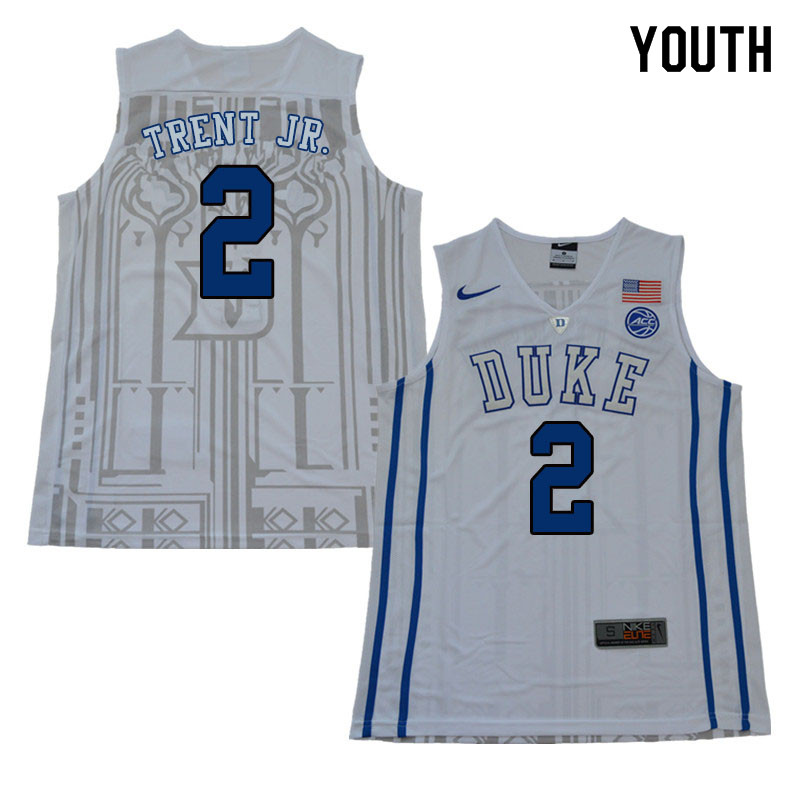 2018 Youth #2 Gary Trent Jr. Duke Blue Devils College Basketball Jerseys Sale-White